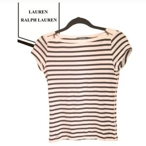 Lauren Ralph Lauren Black and White Striped Tee. Size Small.